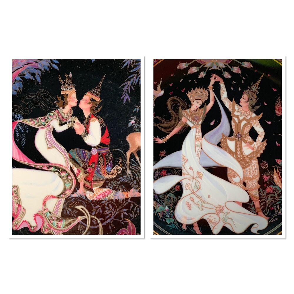 2 Love Story of Siam Royal Kingdom of Thailand Porcelain Collector Plates, 1991